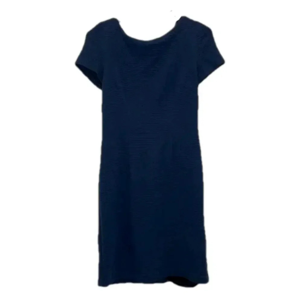 Margaret M dress size small textured lines navy blue needs hem sewn